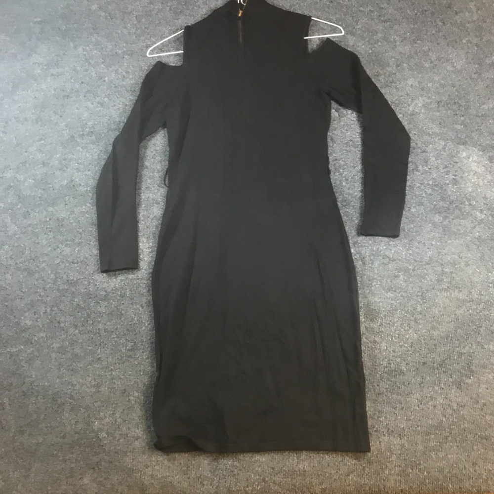 Calvin Klein Bodycon Dress Womens Small Black Mock Neck Cold Shoulder Minimalist